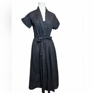 Zara Black Midi Dress Size Large 100% cotton Belted